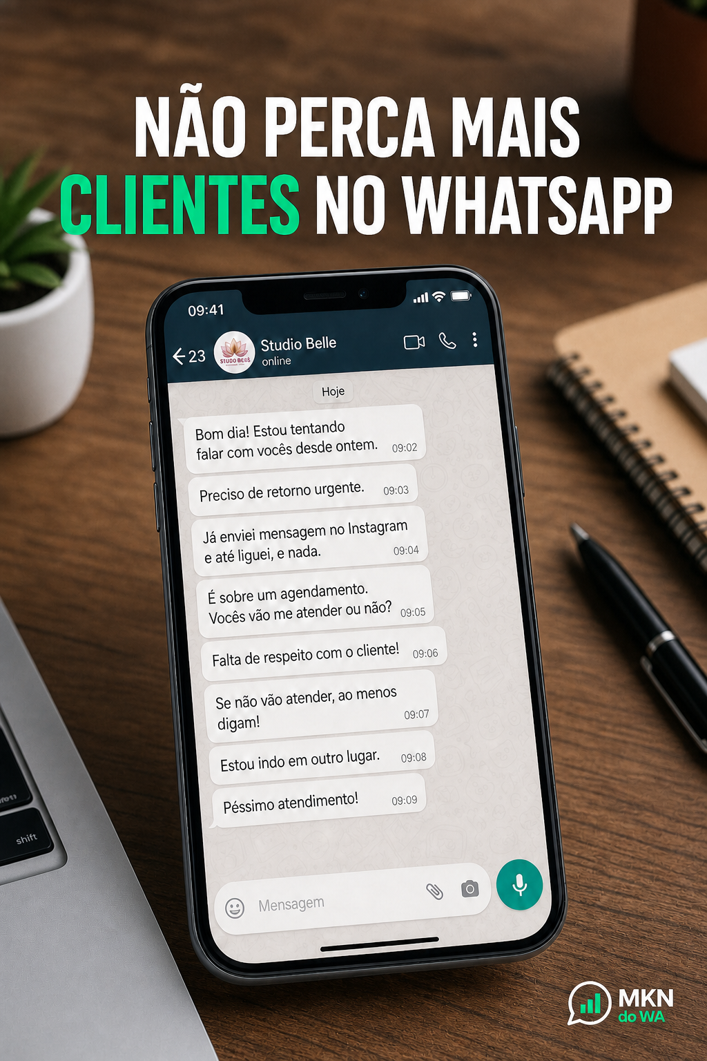 Celular com conversas de clientes sem resposta no WhatsApp — não perca mais clientes